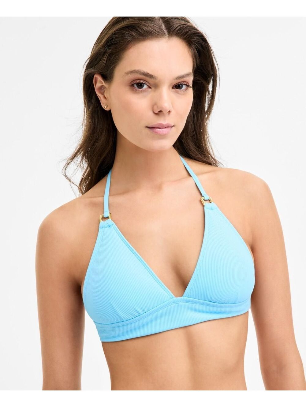 Becca Women's Modern Edge Textured Rib Halter Bikini Top - Ice Blue (0044)